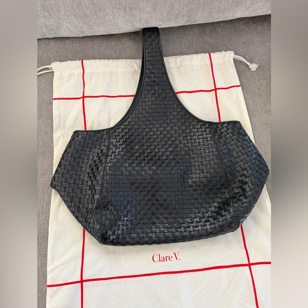 Clare V “Bando” shoulder bag in Black Woven Checker Leather